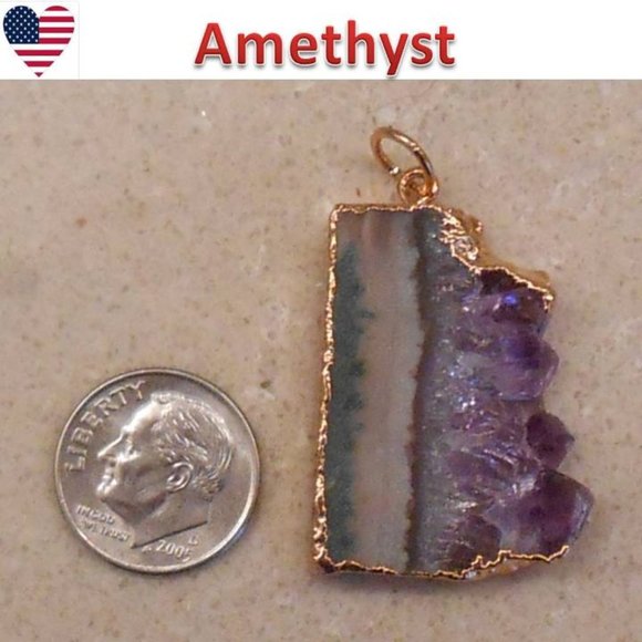 Amethyst Jeans Jewelry - new AMETHYST drusy  slice pendant SJ413-02